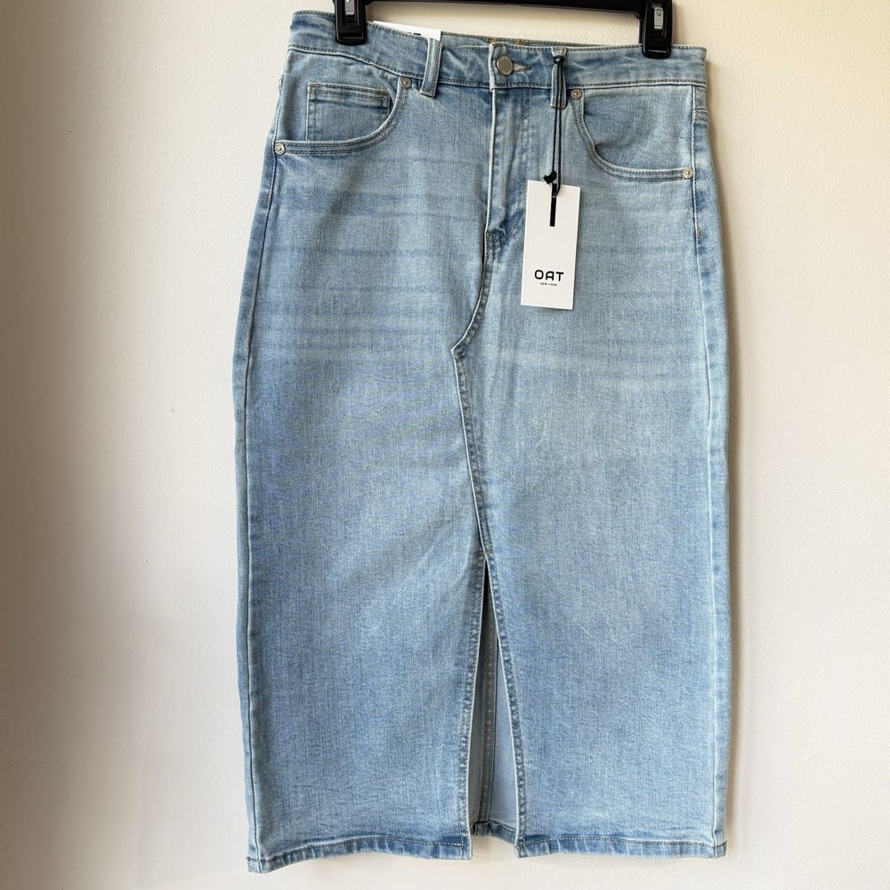 Oat NEW Midi Denim Skirt Size 4 (27) Blue Festival Boho Casual